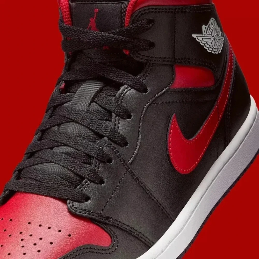 Air Jordan 1 Mid Men's Shoes Black/Varsity Red-Summit Red DQ8426 067 Size 11.5